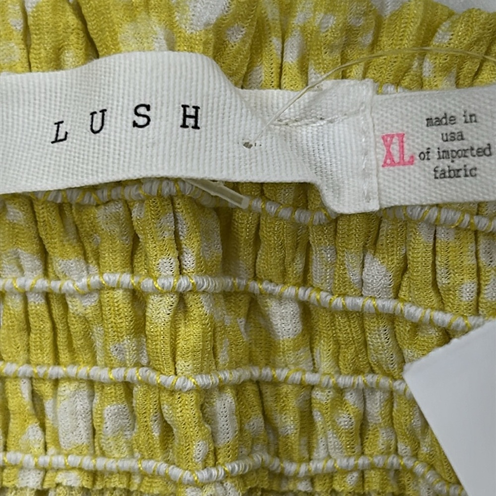 LUSH Yellow Print Puff Sleeve Smocked Crop Top size XL - Picture 4 of 7